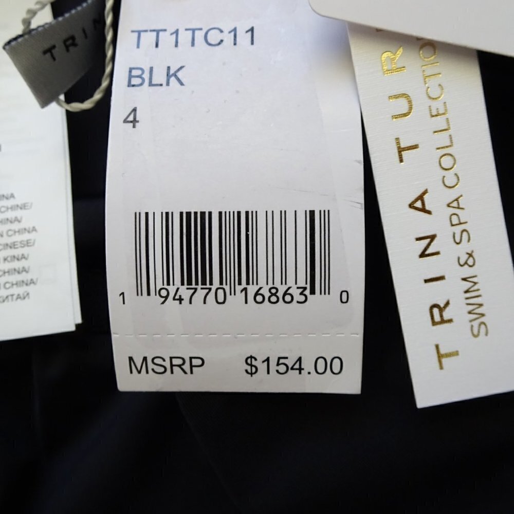 Trina Turk One Piece Swim Suit Size 4 Black Bijou Ruffle Overlay Strapless - Picture 6 of 7